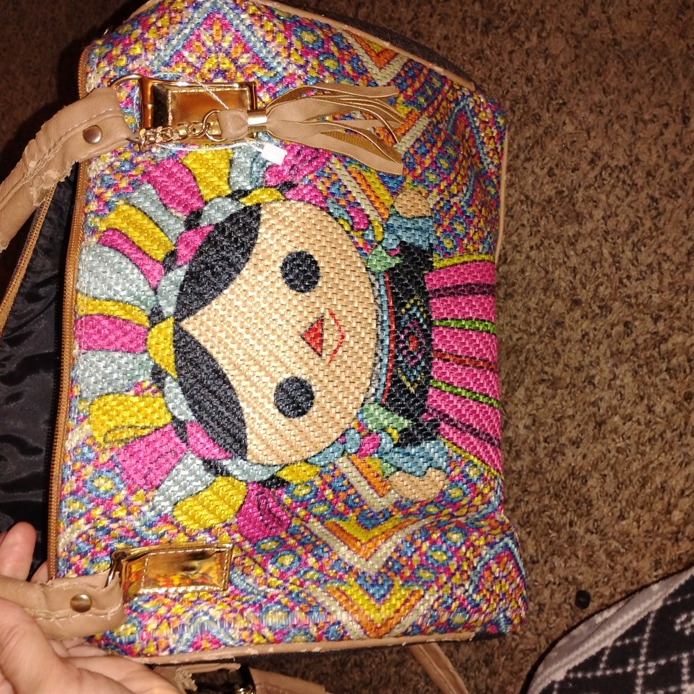 Pink and Tan Shoulder Bag with Patchwork Design